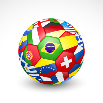 Football soccer ball with world teams flags. Vector