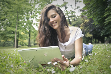 tablet in garden