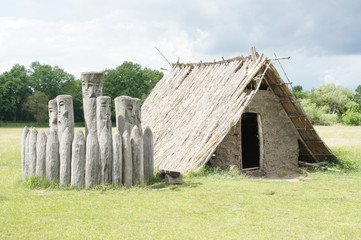 Heathen shanty - building partially in ground, Pohansko, Czechia