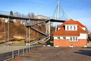 Hängebrücke und Hafenbahnhof in Sassnitz auf Rügen