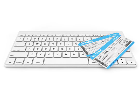 Online booking concept. Computer Keyboard with air tickets