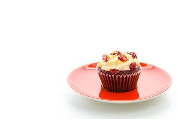 Red cupcake velvet isolated white background