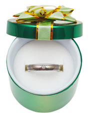 decorated green box with wedding platinum ring