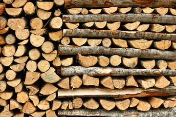 Split firewood in heap