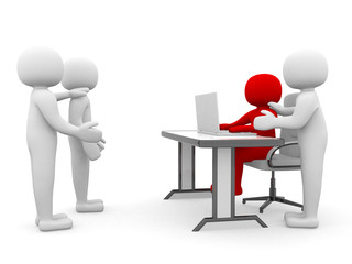 3d people - person with a laptop to a office. Colleagues. 3d ren