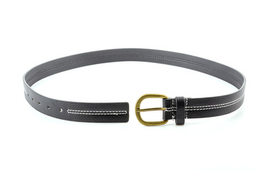 Black leather belt isolated white background