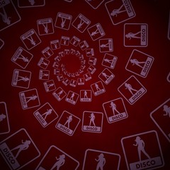 3d graphic of a waved disco label  on vintage background