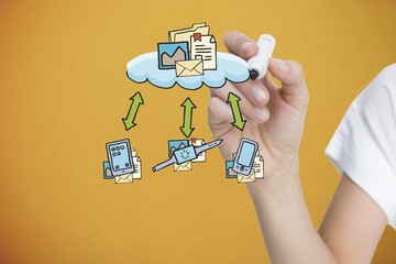 Composite image of businesswoman writing graphic