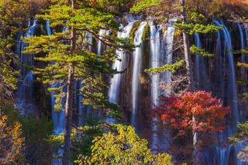Beautiful Waterfall in Jiuzhaigou, Sichuan province - obrazy, fototapety, plakaty