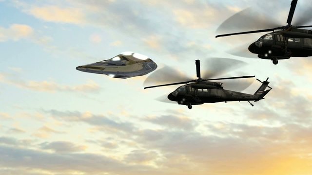 UFO escorted by Black Hawk helicopters
