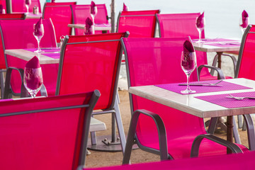 Menton , France , October 15, 2013 . Cafe near the sea's edge