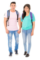 students with backpack white background