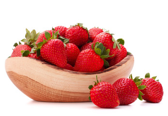 Strawberries in wooden bowl cutout