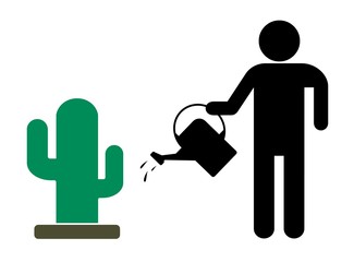 Homme arrosant un cactus