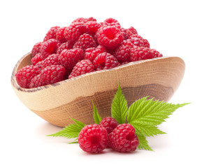 raspberries in wooden bowl