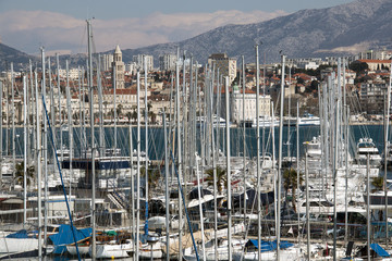 Yachts and sailboats in Split harbor in Croatia