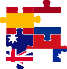 Spain, Netherlands, Australia, Chile Flags in puzzle