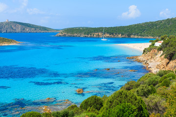 Beautiful bay with Teulada lagoon beach, Sardinia island, Italy