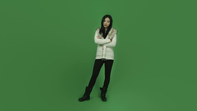 Asian girl young adult isolated greenscreen green background