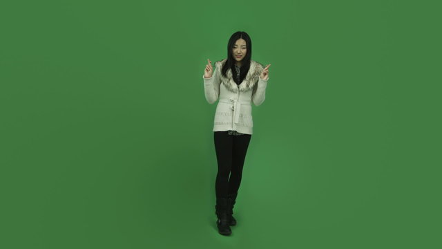 Asian girl young adult isolated greenscreen green background