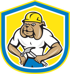 Bulldog Construction Worker Holding Hammer Cartoon