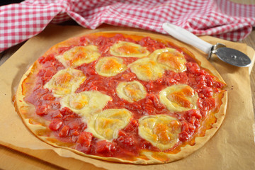 Pizza with tomato and mozzarella