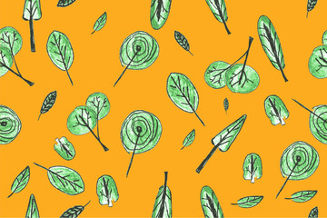 seamless doodle background, flower and leaf