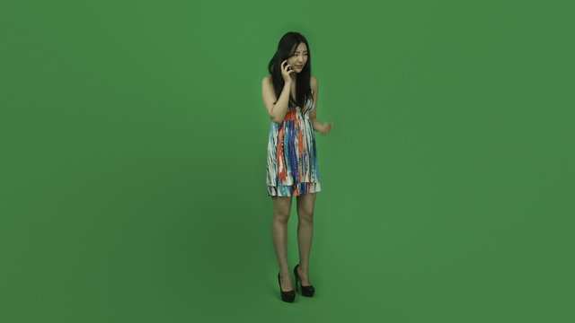 Asian girl summer dress isolated greenscreen green background