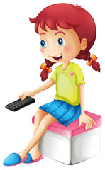 A girl holding a remote control