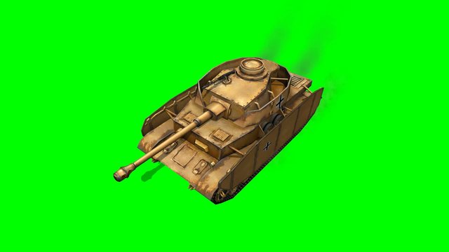 WW2 German  Battle Tank in drive - green screen