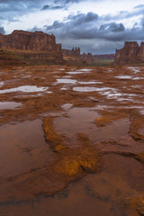 Puddles of water after Rainstorm in the Arches National Park