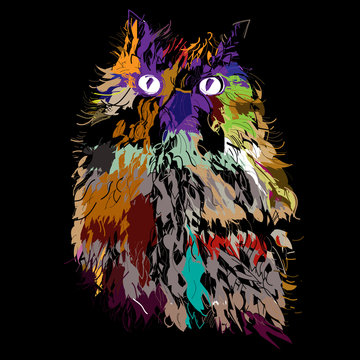 Owl on an black background, hipster symbol.