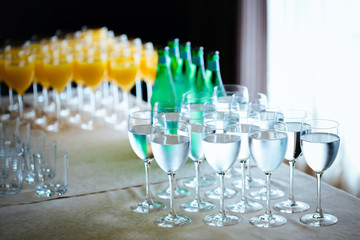 Catering drinks. Water, soda water, orange juice.