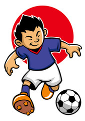 Japan soccer player with flag background
