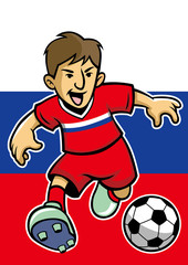 Russia soccer player with flag background