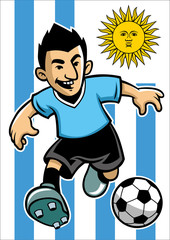 Uruguay soccer player with flag background