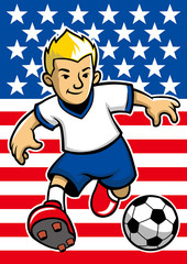 USA soccer player with flag background