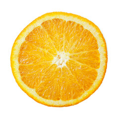 Fresh  sliced Orange with juicy drops on white