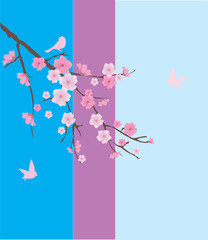 vector cherry blossom with birds