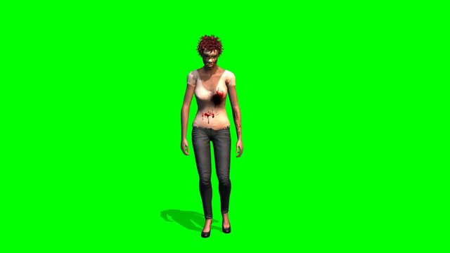 Zombi Girl walking dead walks - green screen