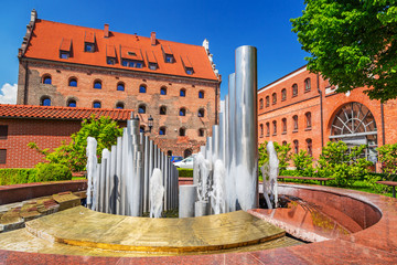 Fototapeta premium Fountain at the Baltic Philharmonic in Gdansk, Poland
