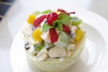 fruit salad in cantaloupe