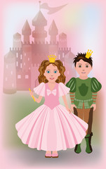 Cute little princess with prince, vector illustration