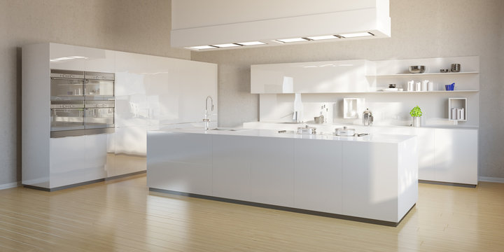 Große moderne weiße Küche