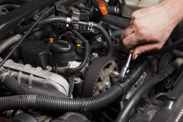 Person Repairing Car Engine