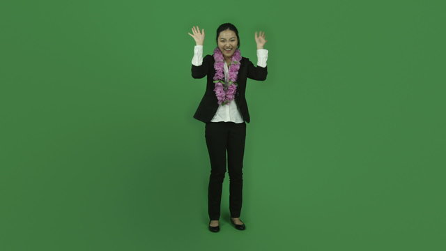 Asian business woman isolated greenscreen green background