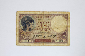 Fünf Frank_alte Banknote