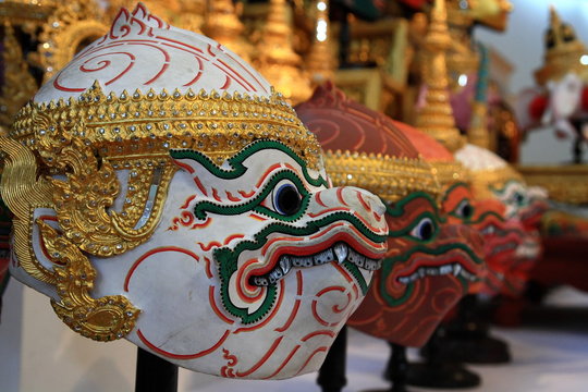 Native Thai style mask, use in royal performance, Khon