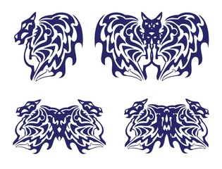 Wing of a horse, a bat and a butterfly with the horse heads