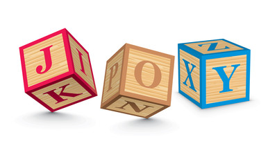 Word JOY written with alphabet blocks